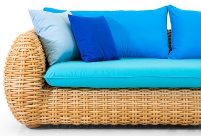 Casa Padrino Luxus 3er Gartensofa Naturfarben / Blau 254 cm