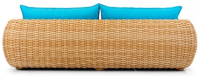 Casa Padrino Luxus 3er Gartensofa Naturfarben / Blau 254 cm