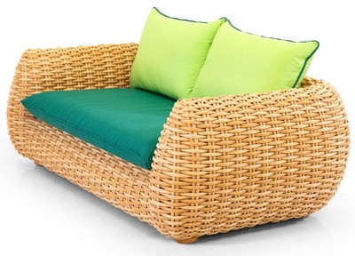 Casa Padrino Luxus 2er Gartensofa Naturfarben / Grün 194 cm