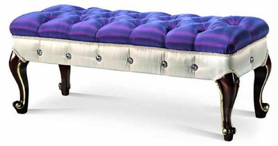 Casa Padrino banc baroque de luxe bleu / blanc / marron foncé / or 110 cm - Fabriqué en Italie