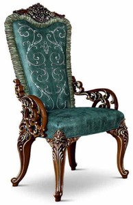 Casa Padrino Chaise de Salle à Manger Baroque de Luxe avec Accoudoirs Vert / Marron / Or - Fabriquée en Italie