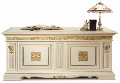 Casa Padrino Bureau Baroque de Luxe Blanc / Or 196 cm - Fabriqué en Italie