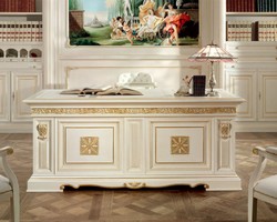 Luxus Barock Massivholz Schreibtisch Weiß Gold