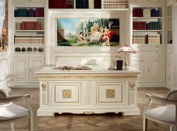 Luxus Barock Massivholz Schreibtisch Weiß Gold