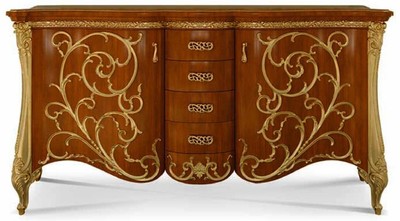 Prunkvolles Luxus Barock Massivholz Sideboard Braun Gold