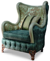 Casa Padrino sillón orejero barroco de lujo verde / marrón / oro - Hecho en Italia