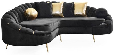 Gebogenes Luxus Wohnzimmer 3er Sofa Schwarz Gold