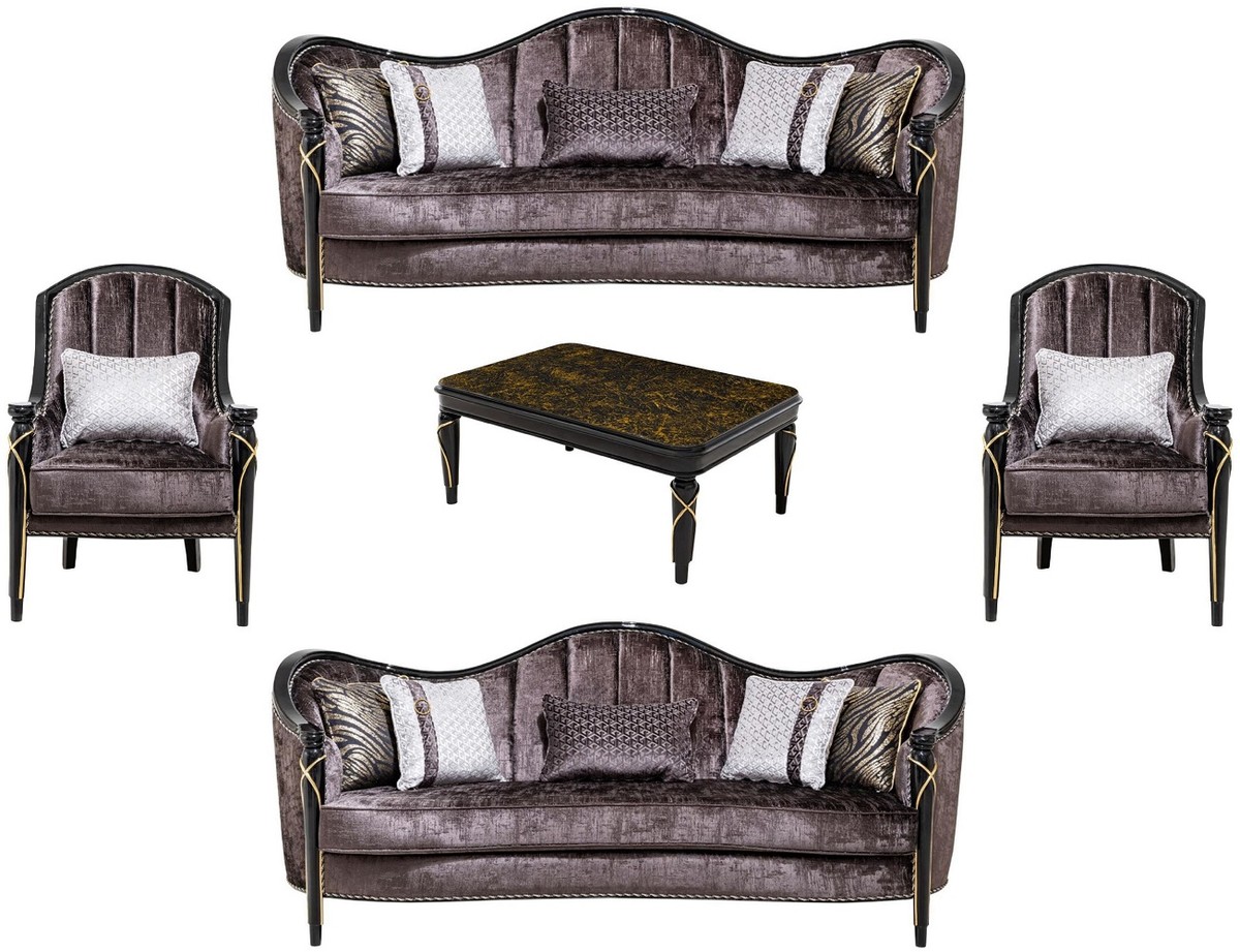 Casa Padrino set di mobili da soggiorno barocco di lusso viola / nero / oro Casa Padrino set di mobili da soggiorno barocco di lusso viola / nero / oro