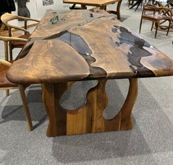 Casa Padrino mesa de comedor de lujo de madera maciza de resina epoxi marrón 200 cm