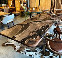 Casa Padrino mesa de comedor de lujo de madera maciza de resina epoxi marrón 200 cm