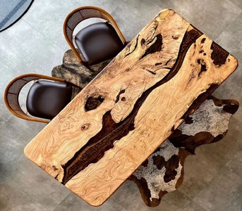 Casa Padrino mesa de comedor de lujo de madera maciza de resina epoxi natural / marrón 200 cm