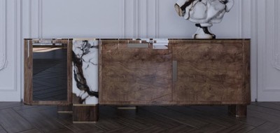 Luxus Sideboard mit 3 Türen Braun Weiß Schwarz Messing