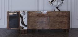Luxus Sideboard mit 3 Türen Braun Weiß Schwarz Messing