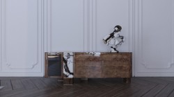 Luxus Sideboard mit 3 Türen Braun Weiß Schwarz Messing