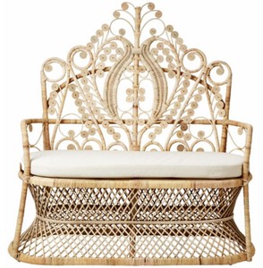 Vintage Garten Terrassen Rattan Sofa mit Sitzkissen Naturfarben Creme