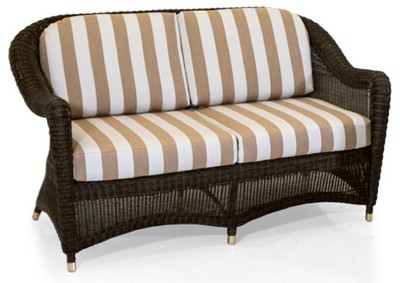 Casa Padrino Luxus 2er Gartensofa Dunkelbraun / Weiß / Braun 140 cm