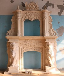 Casa Padrino cadre de cheminée baroque de luxe en marbre beige 260 x H. 350 cm