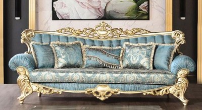 Prunkvolles Luxus Barock Wohnzimmer Sofa Türkis Gold