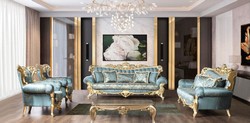 Casa Padrino divano da soggiorno barocco di lusso turchese / oro 233 cm