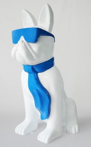 Casa Padrino scultura decorativa XXL cane bulldog bianco / blu A. 196 cm