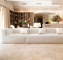 Casa Padrino luxury living room sofa with stripes white / blue 325 cm