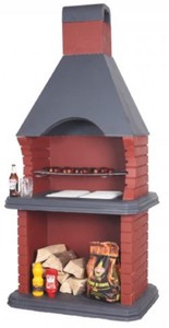 Casa Padrino barbacoa de jardín de hormigón de lujo rojo / gris 108 x 74 x A. 232 cm