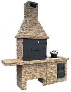 Casa Padrino barbacoa de jardín de hormigón de lujo beige / negro 196 x 58 x A. 188 cm