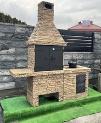 Luxus Beton Gartengrill Grillkamin Beige Schwarz