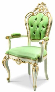 Casa Padrino Chaise de Salle à Manger Baroque de Luxe avec Accoudoirs Vert / Blanc / Or - Fabriquée en Italie