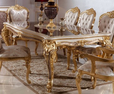 Casa Padrino table à manger baroque de luxe blanc / marron / or 220 cm
