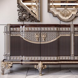 Prunkvolles Luxus Barock Sideboard und 3 Spiegel Dunkelbraun Grau Gold