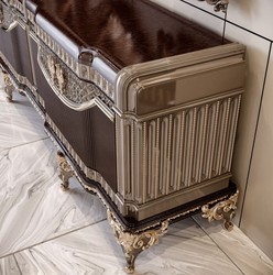 Prunkvolles Luxus Barock Sideboard und 3 Spiegel Dunkelbraun Grau Gold