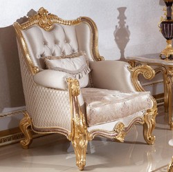 Prunkvoller Luxus Barock Wohnzimmer Sessel Silber Braun Gold