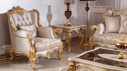 Prunkvoller Luxus Barock Wohnzimmer Sessel Silber Braun Gold