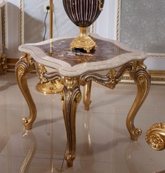 Prunkvoller Luxus Barock Massivholz Beistelltisch Weiß Braun Gold