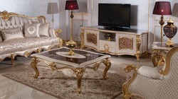 Prunkvoller Luxus Barock Massivholz Beistelltisch Weiß Braun Gold