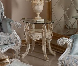 Casa Padrino table d'appoint baroque de luxe avec plateau en verre crème / or H. 60 cm
