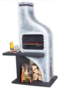 Casa Padrino barbacoa de jardín de hormigón de lujo gris / blanco 122 x 73 x A. 190 cm