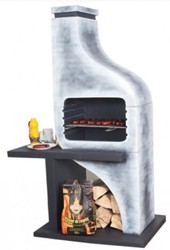 Casa Padrino barbacoa de jardín de hormigón de lujo gris / blanco 122 x 73 x A. 190 cm