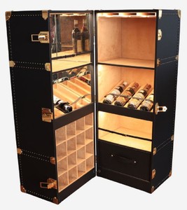 Casa Padrino armadio bar valigia di lusso in pelle nero / ottone A. 135 cm - Fatto in Italia