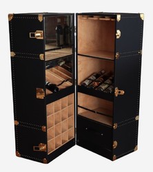 Casa Padrino armario bar maleta de cuero de lujo negro / latón A. 135 cm - Hecho en Italia