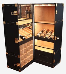 Casa Padrino armario bar maleta de cuero de lujo negro / latón A. 135 cm - Hecho en Italia