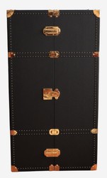 Casa Padrino armario bar maleta de cuero de lujo negro / latón A. 135 cm - Hecho en Italia