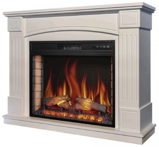 Casa Padrino Barock LED Elektrokamin Weiß 114 x 34 x H. 90,3 cm