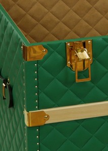 Casa Padrino Luxus Echtleder Koffer Grün / Gold 100 cm - Made in Italy