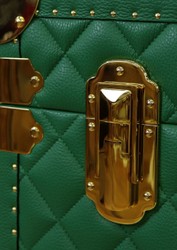 Casa Padrino luxury genuine leather suitcase green / gold 100 cm - Made in Italy