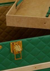 Casa Padrino luxury genuine leather suitcase green / gold 100 cm - Made in Italy