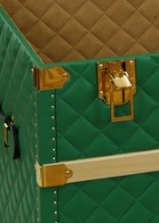 Casa Padrino luxury genuine leather suitcase green / gold 100 cm - Made in Italy