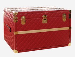 Casa Padrino luxury genuine leather suitcase red / gold 100 cm - Made in Italy