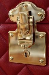 Casa Padrino luxury genuine leather suitcase red / gold 100 cm - Made in Italy